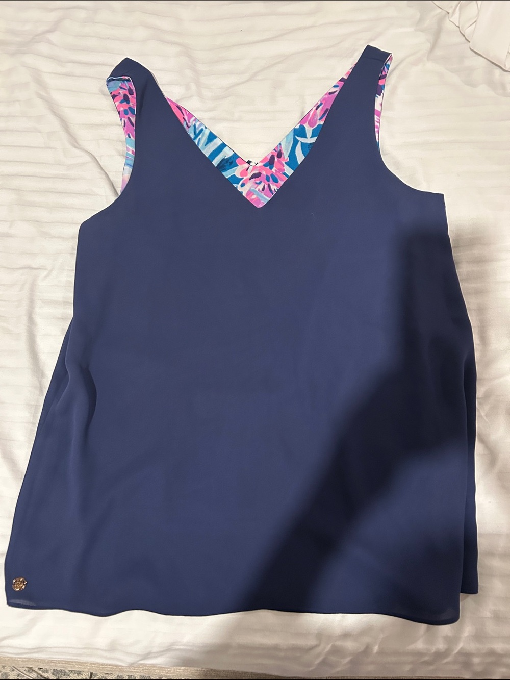 Lilly Pulitzer Navy V-Neck Camisole Reversible to pink/blue floral